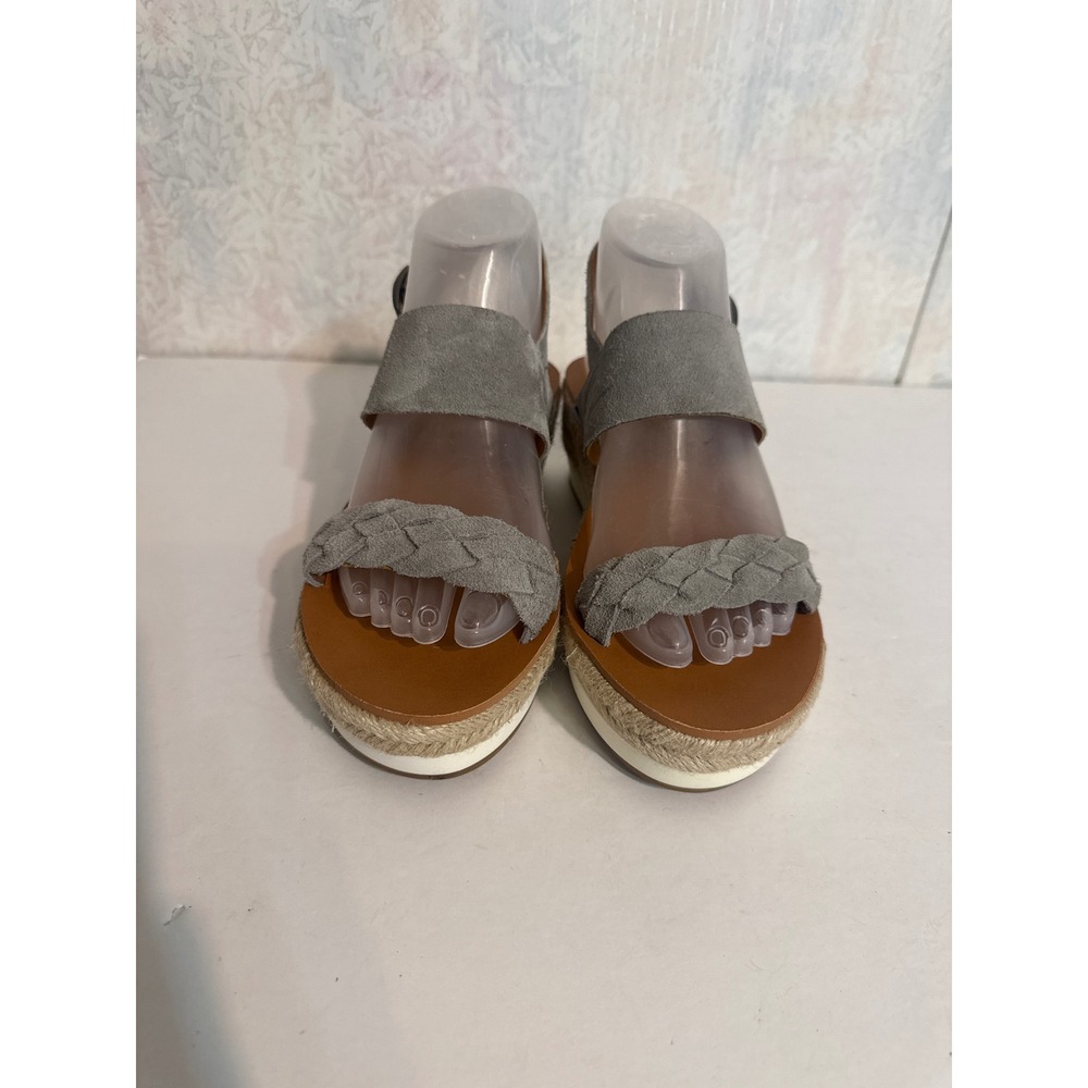 Lucky Brand Grey Suede Braided Espadrille Platform Wedge Sandals Buckle Ankle